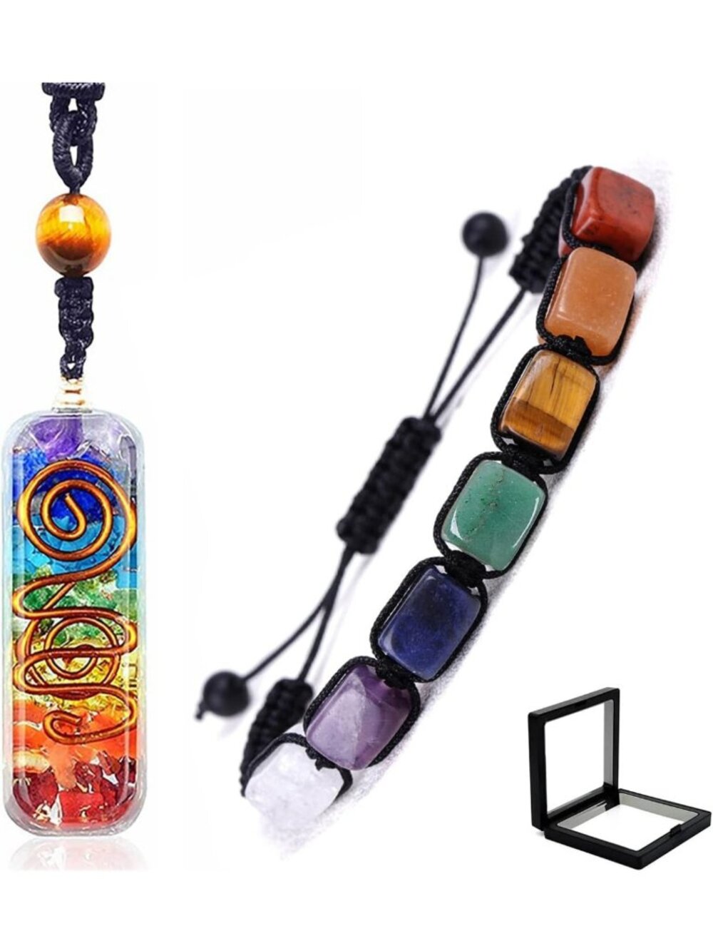 7 Chakra Healing Pendant Necklace & Adjustable Bracelet Set for Energy